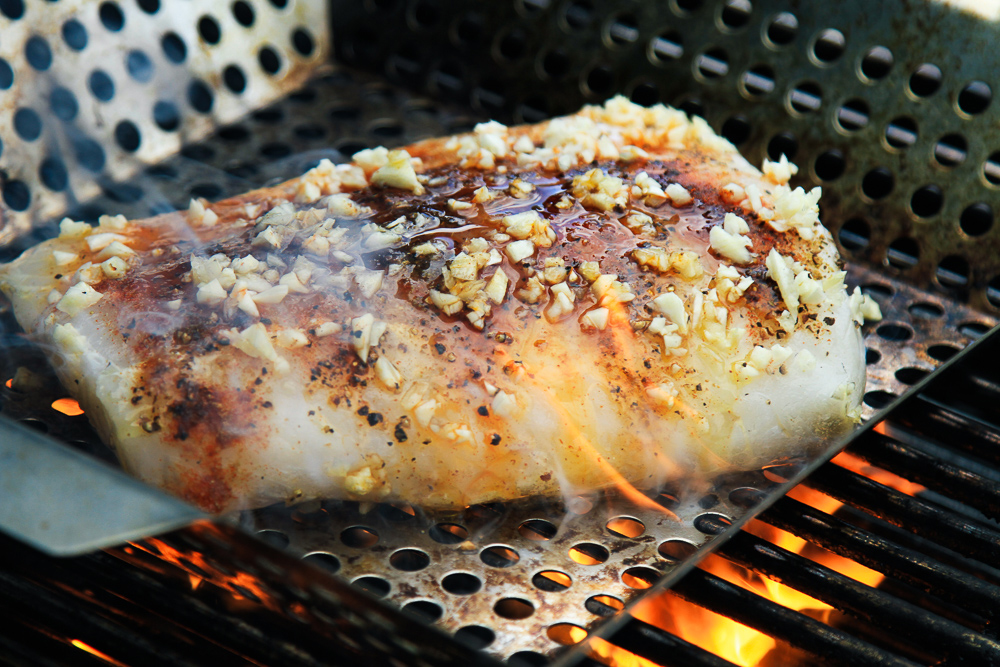 Grilling the halibut