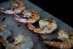 Grill shrimp on the salt block