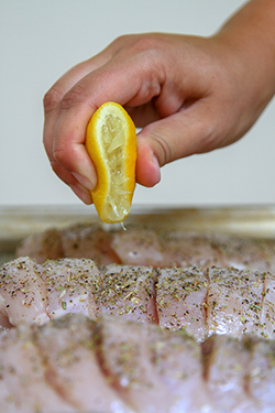 Drizzle with lemon, olive oil, oregano , and salt and pepper