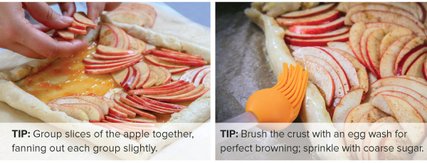 Arrange apple slices and brush pastry with egg wash