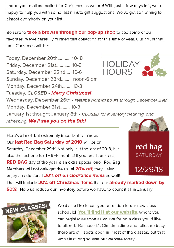 Holiday Hours