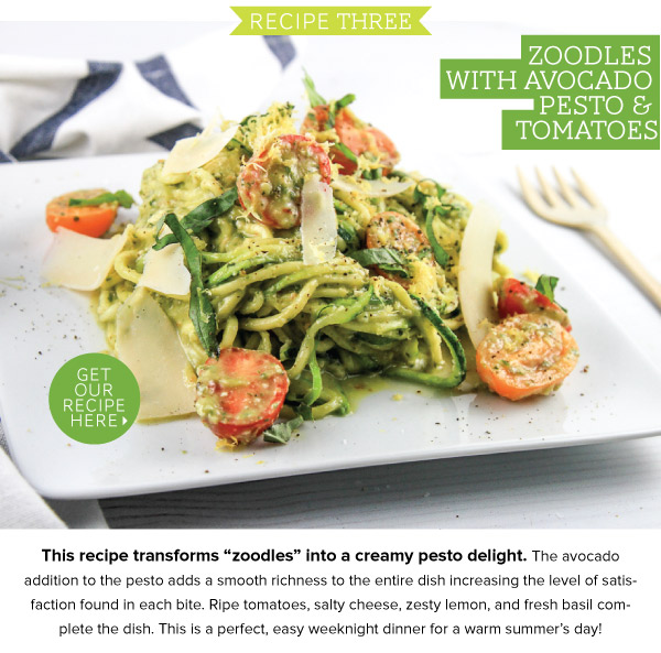 Zoodles with Avocado Pesto & Tomatoes