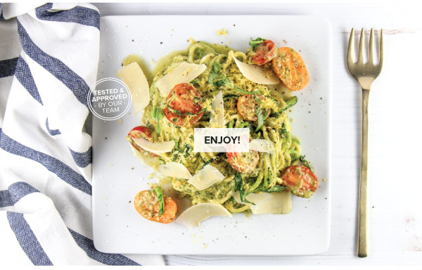 Zoodles with Avocado Pesto & Tomatoes