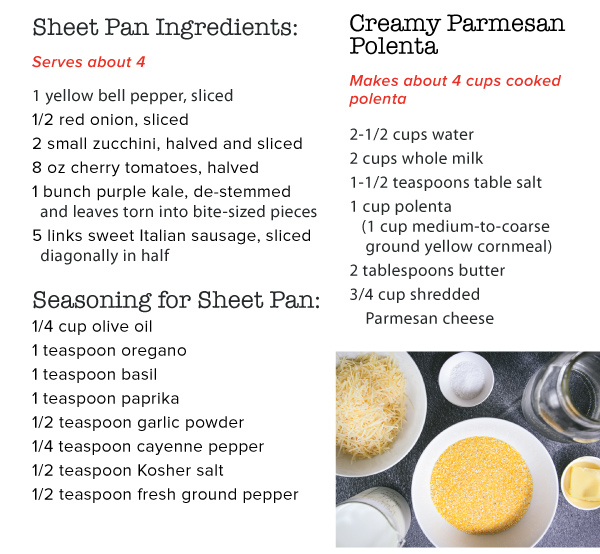 Roasted Sausage and Veggies with Creamy Polenta