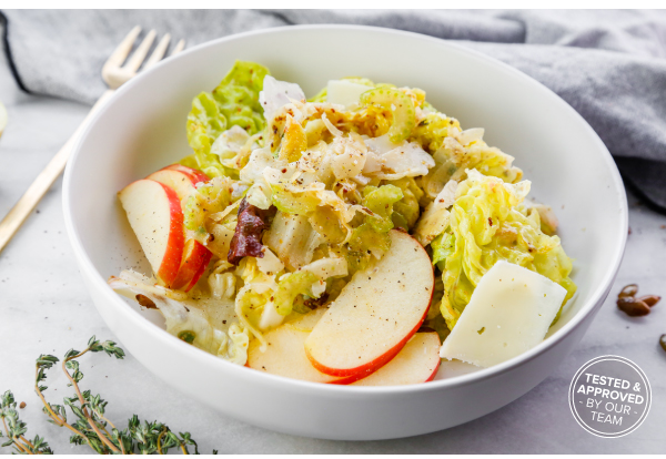 Fall Salad with Bibb Lettuce, Shaved Fennel, Apple, Toasted Pumpkin Seeds, and a Warm Bacon Apple Cider Vinaigrette