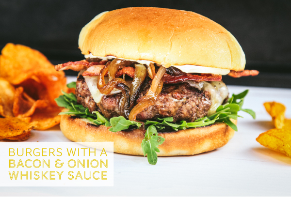 Burgers with a Bacon and Onion Whiskey Sauce
