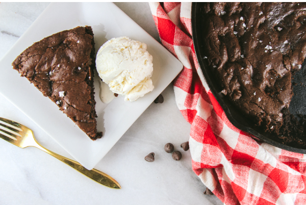 Dark Chocolate Chip Skillet Brownie