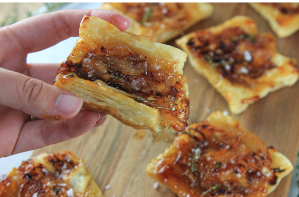 Upside Down Tart with Onion, Brie, Fig Jam and Thyme