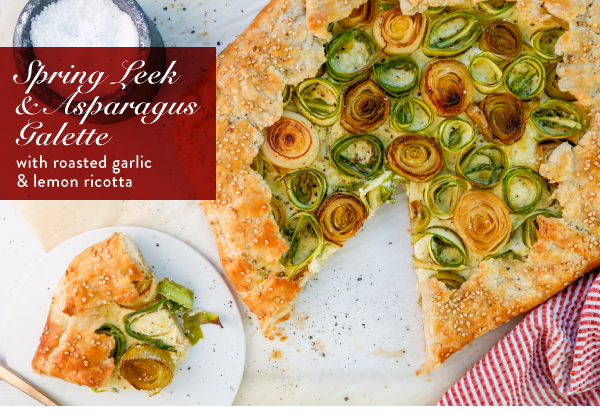 Spring Leek and Asparagus Galette with Roasted Garlic and Lemon Ricotta