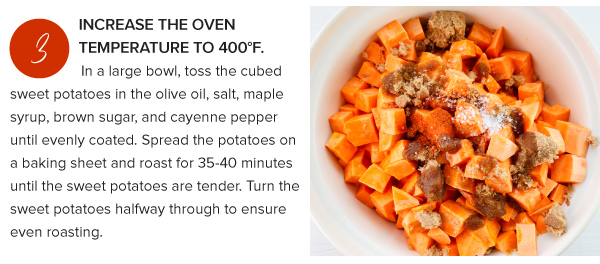 Maple Cayenne Sweet Potatoes with Cranberries and Candied Pecans