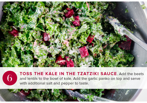 Kale Salad with Roasted Beets, Crispy Lentils, and Garlic Butter Panko