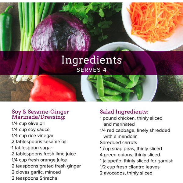 Grilled Chicken and Veggie Salad with a Soy Sesame-Ginger Dressing