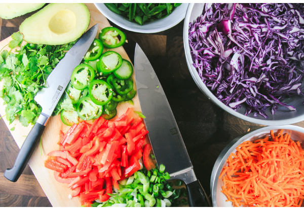 Grilled Chicken and Veggie Salad with a Soy Sesame-Ginger Dressing