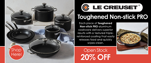 Open stock sale! Save on LE Creuset toughened non-stick PRO!